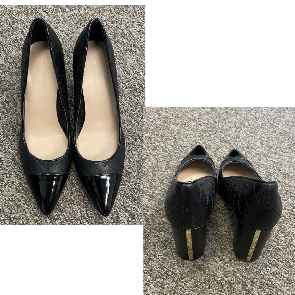 Tommy Hilfiger Leather Quilted Heel with Gold Accent